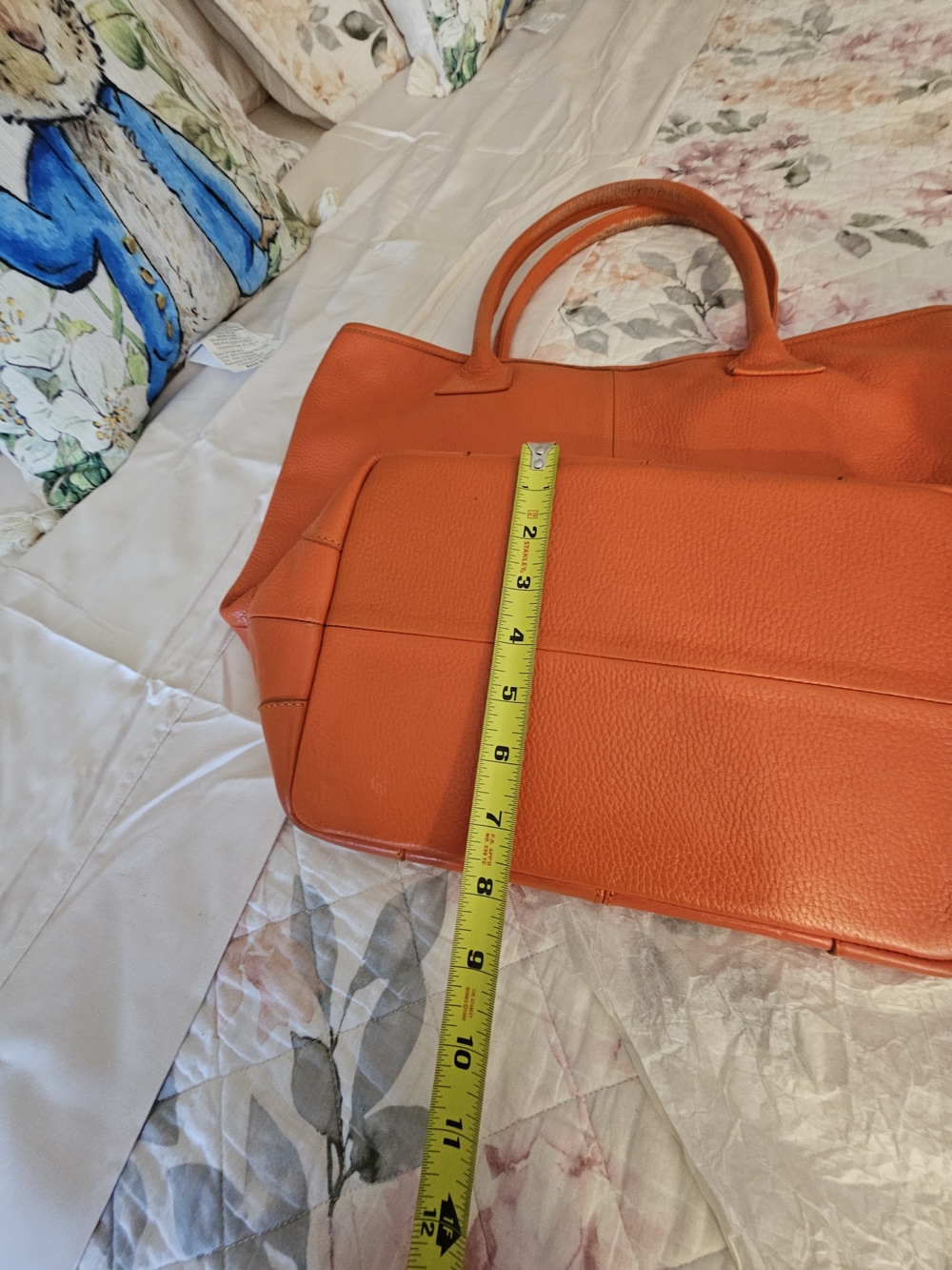 Orange Leather Tote Bag - Classic Carryall - Picture 4 of 11